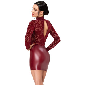 Noir Powernet & Wetlook Minikleid mit Choker (Burgunderrot)
