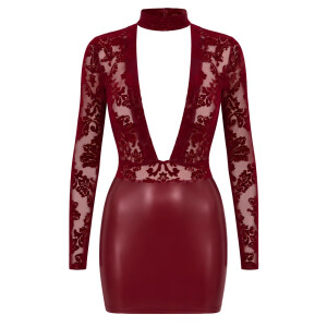 Noir Powernet & Wetlook Minikleid mit Choker (Burgunderrot)