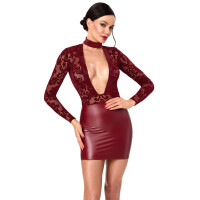 Noir Minikleid mit Powernet & Choker | Burgunderrot