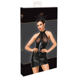 Noir Powerwetlook Neckholder-Minikleid mit Glitzer-Cups (Schwarz)