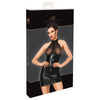 Noir Powerwetlook Neckholder-Minikleid mit Glitzer-Cups (Schwarz)