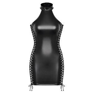 Noir Powerwetlook Neckholder-Minikleid mit Seitenschnürung (Schwarz)