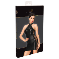 Noir Powerwetlook Neckholder-Minikleid mit Seitenschnürung (Schwarz)