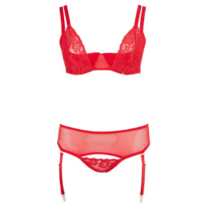 Straps-Set - Hebe-BH + Straps-String + Strapshalter - Rot - Bis Größe 95F