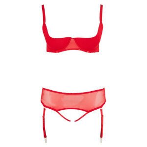 Straps-Set - Hebe-BH + Straps-String + Strapshalter - Rot - Bis Größe 95F