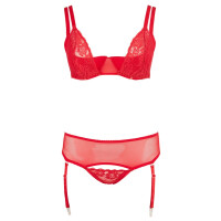 Straps-Set - Hebe-BH + Straps-String + Strapshalter - Rot - Bis Größe 95F