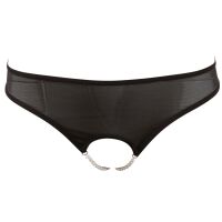 Damen String mit 2 weißen Perlenketten - ouvert - Schwarz