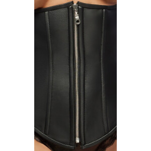 ZADO Taillen-Corsage - Echtes Lammleder - Neckholder & Schnürung - Schwarz
