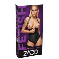 ZADO Taillen-Corsage - Echtes Lammleder - Neckholder & Schnürung - Schwarz
