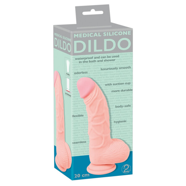 Gebogener Penis-Dildo mit Äderung und Saugfuß - 20 cm Gesamtlänge - Hautfarben