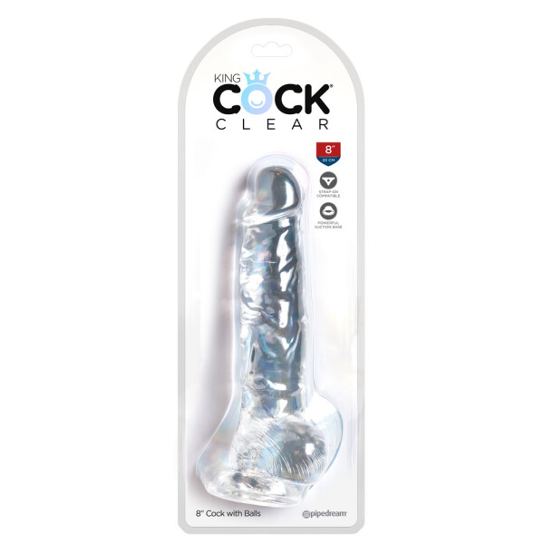 Naturdildo mit Hoden & Saugfuß - Länge 20 cm - Transparent