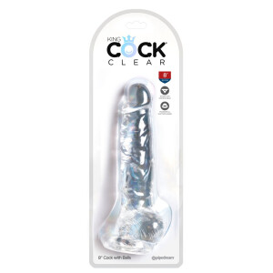 Naturdildo mit Hoden & Saugfuß - Länge 20 cm - Transparent