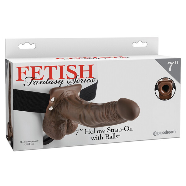 Hohler Naturdildo mit Hoden zum Umschnallen - Braun