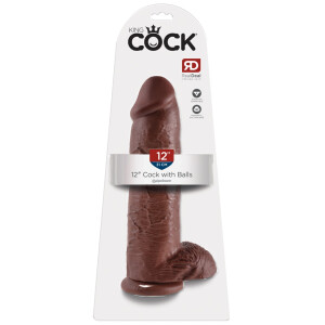 Brauner Naturdildo mit Hoden & Saugfuß - 30,5 cm lang
