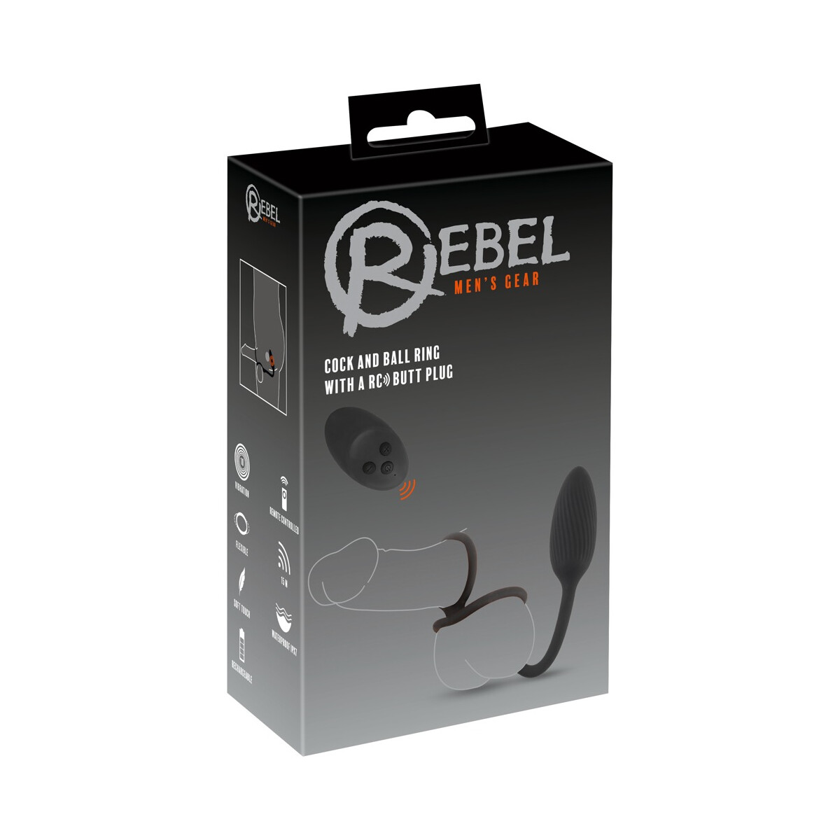 Cock and Ball Ring with a RC Butt Plug box
