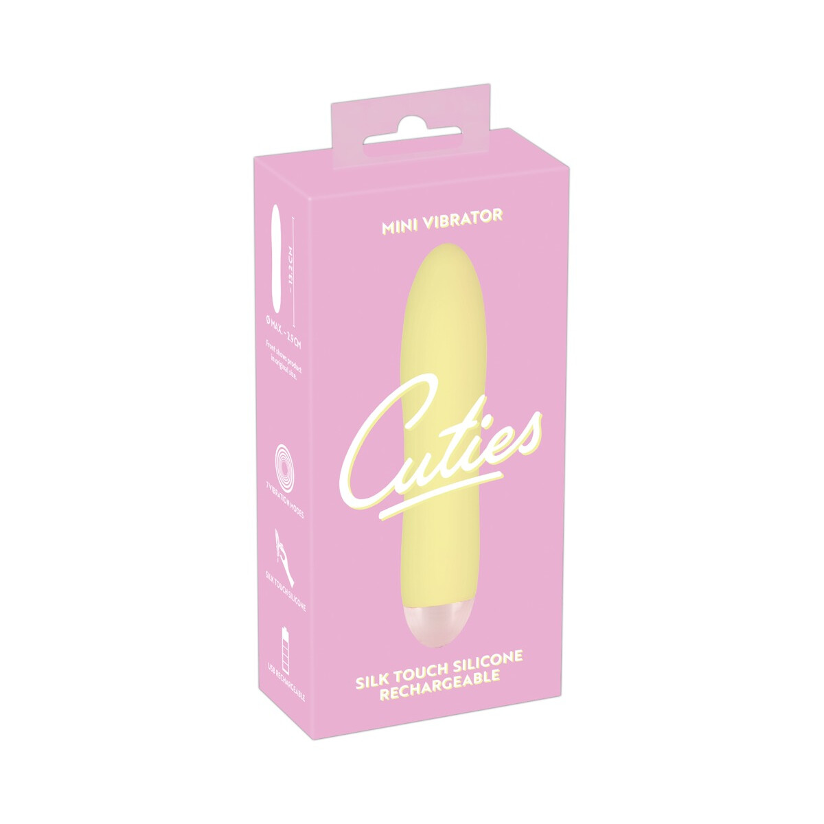 Gelber Mini-Vibrator mit 7 Vibrationsmod box