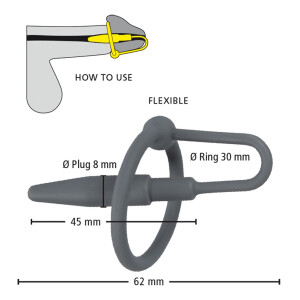 Dilator mit Eichelring - Penisplug aus Silikon - Schwarz