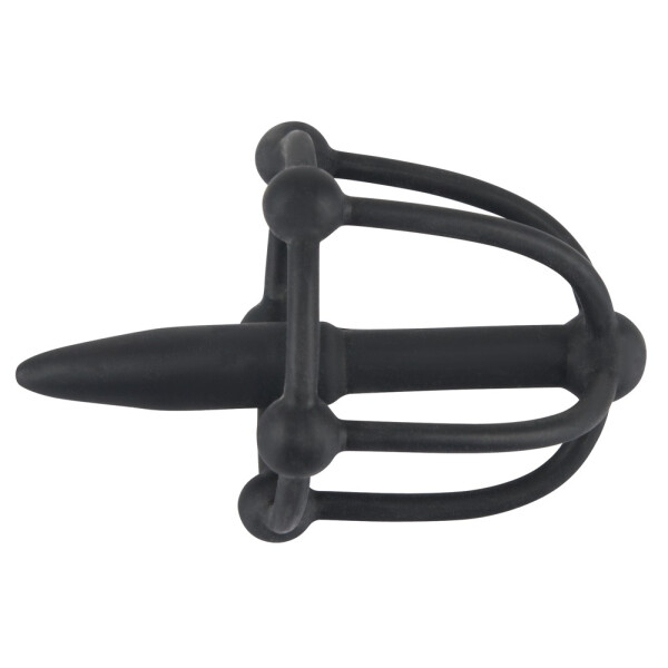 Dilator mit Stopperkugel und Eichelkäfig - Penis Plug - Schwarz