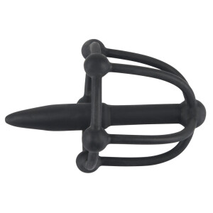 Dilator mit Stopperkugel und Eichelkäfig - Penis Plug - Schwarz