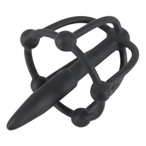 Dilator mit Stopperkugel und Eichelkäfig - Penis Plug - Schwarz