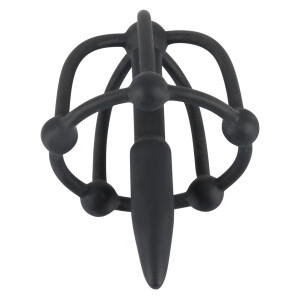 Dilator mit Stopperkugel und Eichelkäfig - Penis Plug - Schwarz
