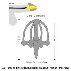 Dilator mit Stopperkugel und Eichelkäfig - Penis Plug - Schwarz