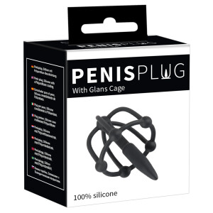 Dilator mit Stopperkugel und Eichelkäfig - Penis Plug - Schwarz