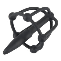 Dilator mit Stopperkugel und Eichelkäfig - Penis Plug - Schwarz