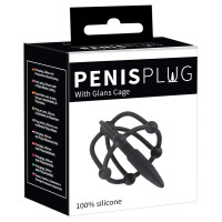 Dilator mit Stopperkugel und Eichelkäfig - Penis Plug - Schwarz
