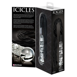 Glasdildo »Icicles No. 38« mit Lederstriemen-Peitsche