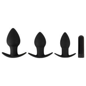 Black Velvets Analplug-Set - 3 Plugs & Vibro-Bullet - Silikon - 10 Modi