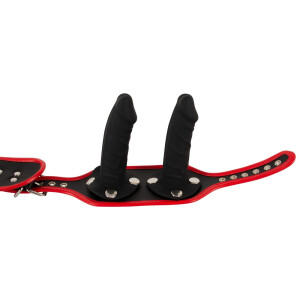 Kittys Tri-Dildo Harness - Schwarz/Rot - Größe - L/XL