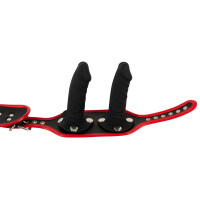 Kittys Tri-Dildo Harness - Schwarz/Rot - Größe - L/XL