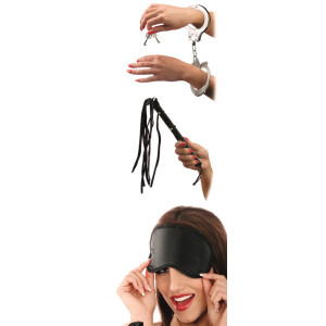 Fetisch-Set - Handschellen + Augenbinde + Flogger