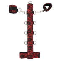 Halsfessel mit Handfesseln aus Satin & Spitze - Rot/Schwarz