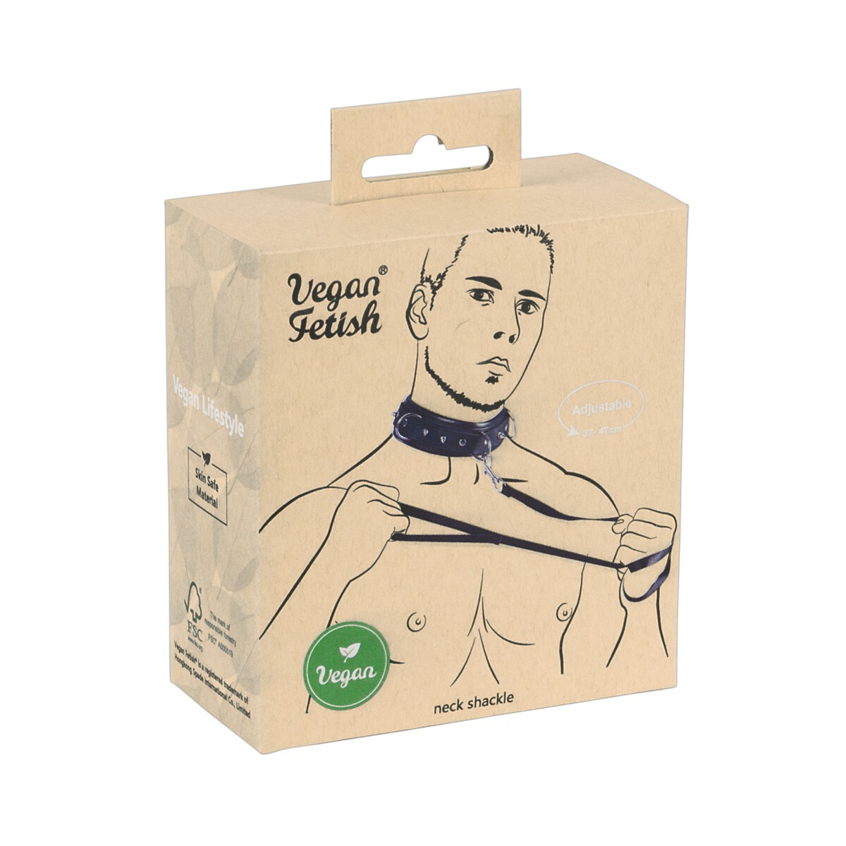 Halsfessel in Leder-Optik mit Leine - Vegan - Schwarz