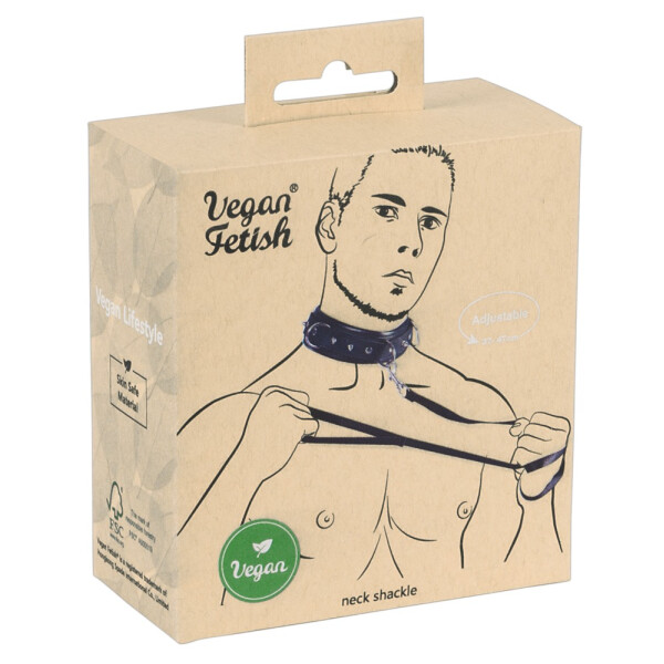 Halsfessel in Leder-Optik mit Leine - Vegan - Schwarz