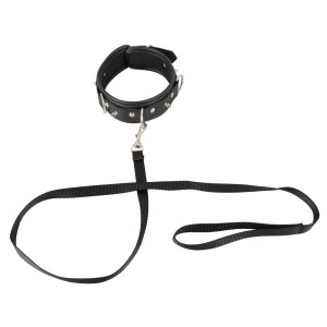 Halsfessel in Leder-Optik mit Leine - Vegan - Schwarz