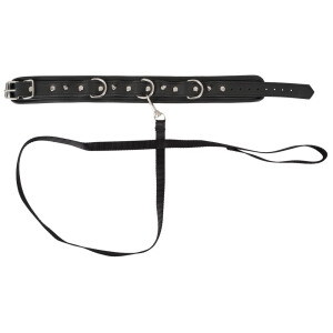 Halsfessel in Leder-Optik mit Leine - Vegan - Schwarz