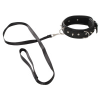 Halsfessel in Leder-Optik mit Leine - Vegan - Schwarz