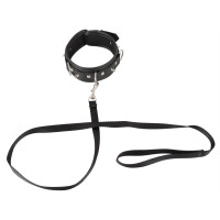 Halsfessel in Leder-Optik mit Leine - Vegan - Schwarz