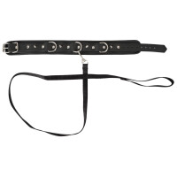 Halsfessel in Leder-Optik mit Leine - Vegan - Schwarz