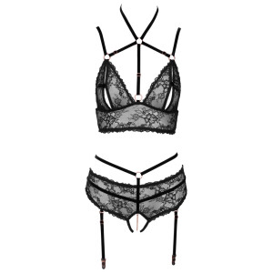 Abierta Fina - »BH plus Straps-Slip Set« - Schwarz
