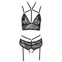 Abierta Fina - »BH plus Straps-Slip Set« - Schwarz