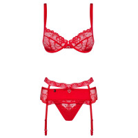 BH-Set »obsessive« - BH + Strapsgürtel + Riostring - Rot