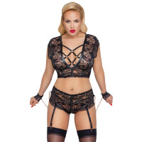 BH & Straps-Slip ouvert mit Handfesseln - Schwarz - Bis Größe 4XL