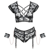 BH & Straps-Slip ouvert mit Handfesseln - Schwarz - Bis Größe 4XL