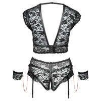 BH & Straps-Slip ouvert mit Handfesseln - Schwarz - Bis Größe 4XL
