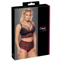 Soft BH & Slip mit Blütenspitze - Rot/Schwarz -  Größe XL