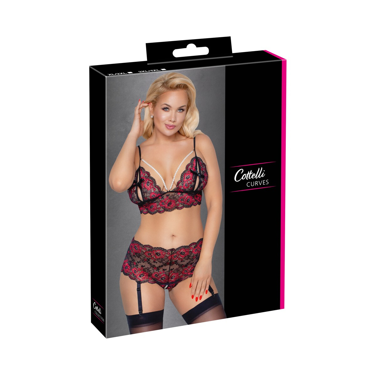 Soft-BH & Straps-Slip ouvert aus Blütenspitze - Rot